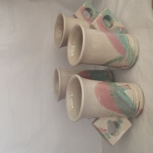 Set of 4 Unique Square Handled Mugs